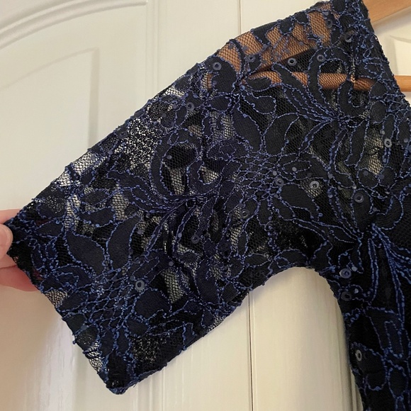 Below The Belt Blue Sequin Diana Lace Dress | Size S - Picture 3 of 6